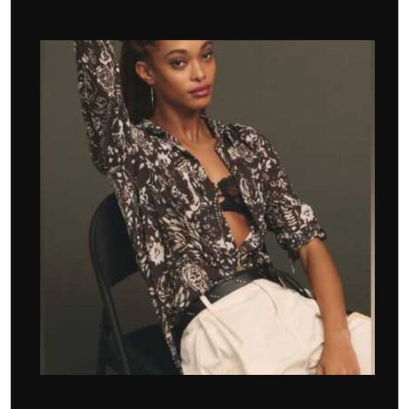 Anthropologie Pilcro Womens XL Romy Relaxed Button Up Shirt Blouse Top - Picture 1 of 11